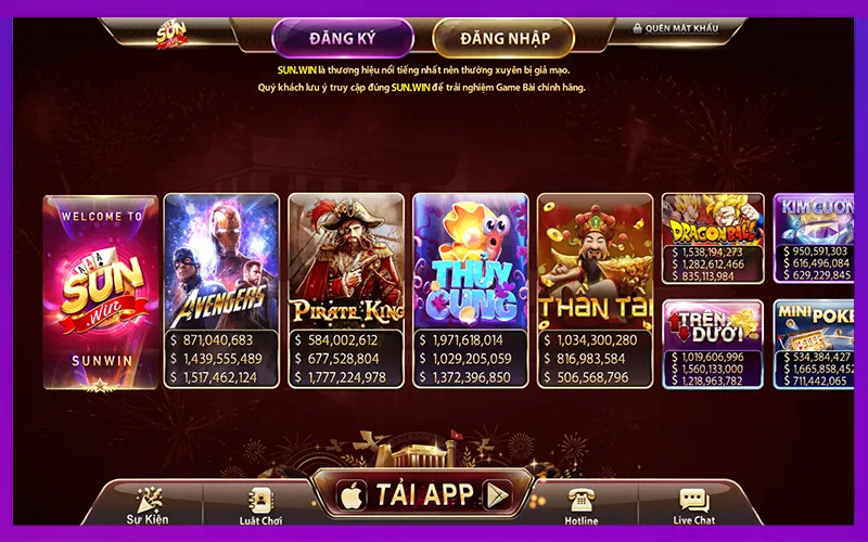Slot game Sun Win đa dạng, tỷ lệ trả thưởng ổn định