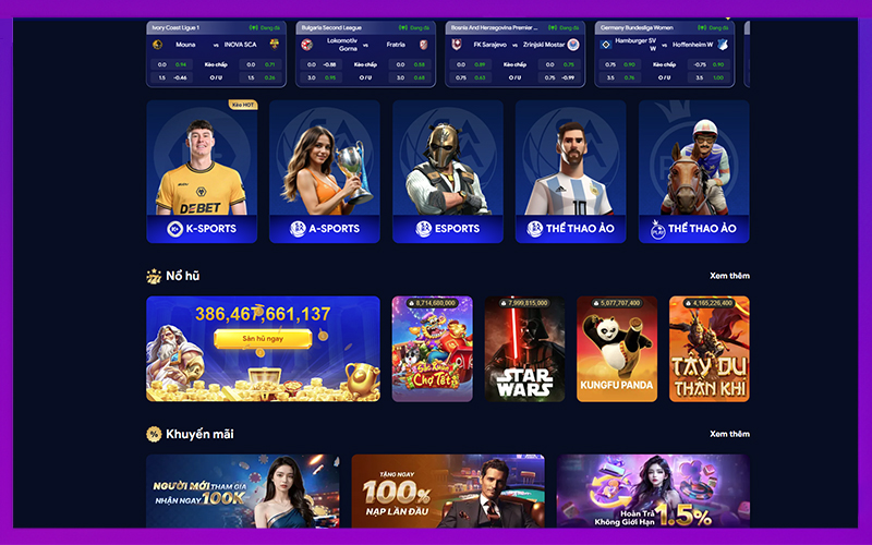 Trò chơi nổi bật tại với thể thao, game bài, slot hiện đại